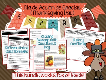 Preview of Día de Acción de Gracias (Thanksgiving) Spanish Class activities ALL LEVELS