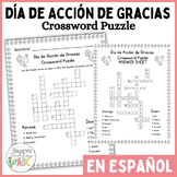 Día de Acción de Gracias - Thanksgiving Vocabulary Crosswo