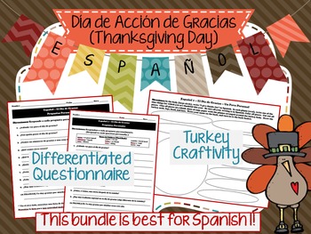 Preview of Día de Acción de Gracias (Thanksgiving) Spanish Class activities