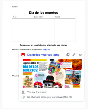 Preview of Día de Los Muertos: Reading Activity (Spanish)