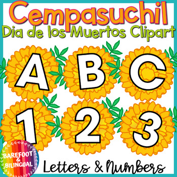 Dia De Los Muertos Clipart | Cempasuchil Letters & Numbers | Marigold Flower