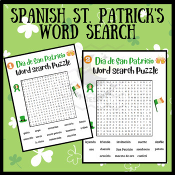 Preview of Dia de San Patricio SPANISH St Patricks Word Search Puzzle crossword activities