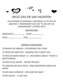 Spanish Valentine S Day Card Or Letter Prompts Spanish English By Senora Botts