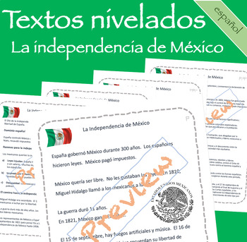 Preview of Día de la Independencia en México/Mexican Independence- Leveled Reading Passages