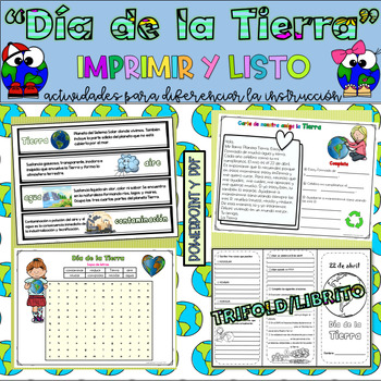 Preview of Earth Day Spanish Reading Writing Vocabulary Dia de la Tierra Lectura Escritura
