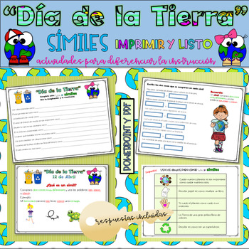 Preview of Dia de la Tierra Similes lenguaje figurado adivinanzas Earth Day Similes Spanish