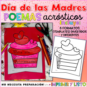 Preview of Mothers Day Acrostic Poem Spanish Dia de las Madres actividades poema acrostico