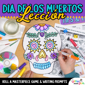 Preview of Dia de los Muertos Sugar Skull Art Project, Template, Writing Prompts in SPANISH