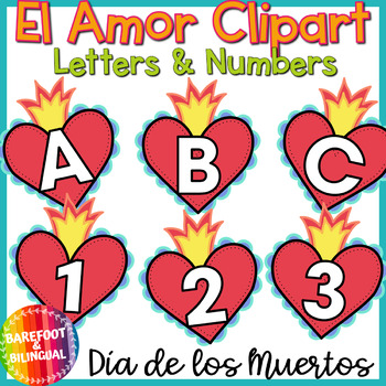 Preview of Amor Heart Letters & Numbers Clipart | Day of the Dead Clipart