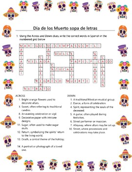 Día de los Muertos Crucigrama Puzzles | Day of the Dead | Crossword ...