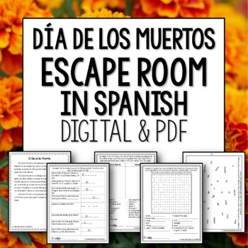 Preview of Dia de los Muertos Escape Room in Spanish for Day of the Dead digital and print