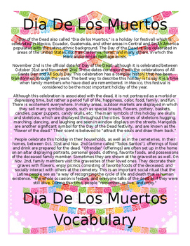 Preview of Dia de los Muertos Explanation and Vocabulary Page