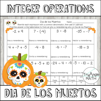 Preview of Integer Operations Practice - Dia de los Muertos