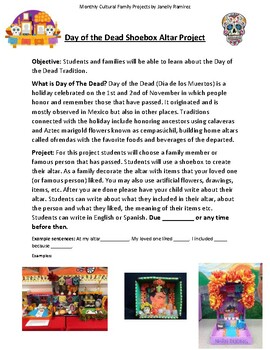 Preview of Dia de los Muertos Shoebox Altar Project Parent Letter