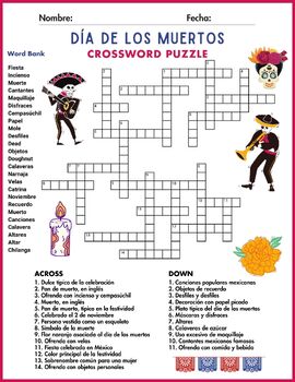 Dia de los Muertos Spanish Crossword Puzzle + Answers | TPT