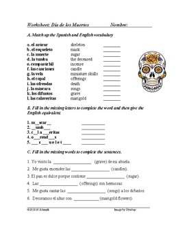 Dia De Los Muertos Spanish Worksheet On Day Of The Dead Vocabulary