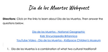 Preview of Dia de los Muertos Webquest