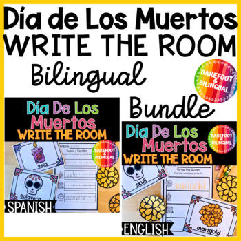 Preview of Dia de los Muertos Write the Room Bilingual BUNDLE - Spanish and English PK K 1