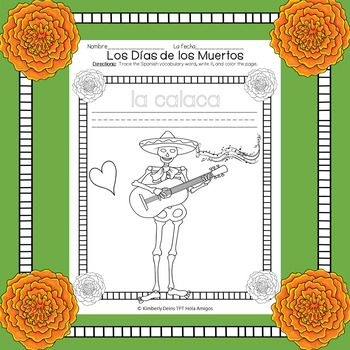 Los Días de los Muertos trace, write, & color sheets for primary elementary