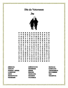 Preview of Dia de los Veteranos - Veterans Day- Word Search and Double Puzzle in Spanish
