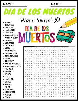 Dia de los muertos word Search Puzzle Worksheets Activities For Kids