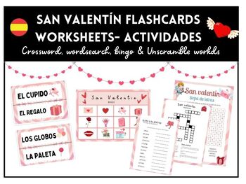 Preview of Día de san valentín / Spanish Valentine's day / Worksheets and Voc flashcards