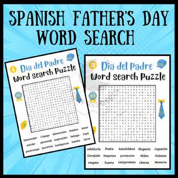 Preview of Dia del padre SPANISH Fathers day Word Search problem crossword activities 4th