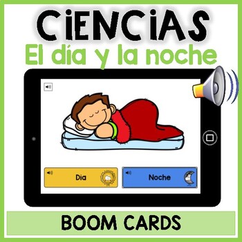 Preview of Día y noche BOOM CARD |Day and Night Digital Science Activity in Spanish