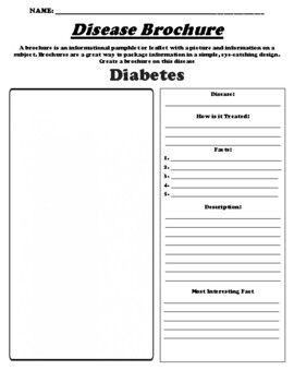 Preview of Diabetes "Informational Brochure" Worksheet & WebQuest