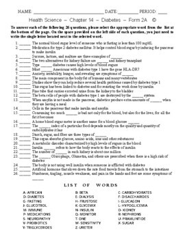 Preview of Diabetes - HS / MS Health Science - Matching Worksheet – Form 2