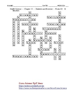 Diabetes and Exercise HS Health Science Crossword with Word Bank