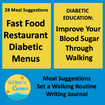 Preview of Diabetic Education Bundle:  One Week Menu and Walking Journal, Food Menu