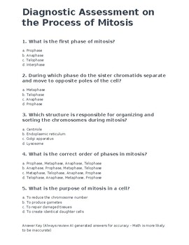 Preview of Diagnostic Assessment on the Process of Mitosis