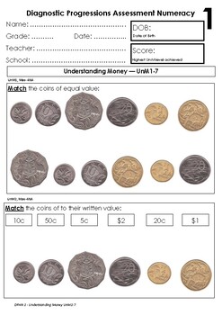 Diagnostic Progressions Assessment Numeracy (DPAN1) - Understanding Money