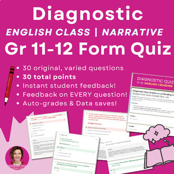 Preview of Diagnostic Quiz Grades 11-12 Reading | English Google Form Auto-Graded Test /30