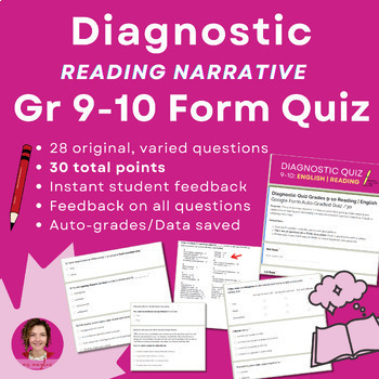 Preview of Diagnostic Quiz Grades 9-10 Reading & English | Google Form Auto-Graded Test /30