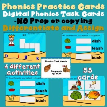 Preview of Phonics Boom Task Cards Diagraphs sh, th, ng