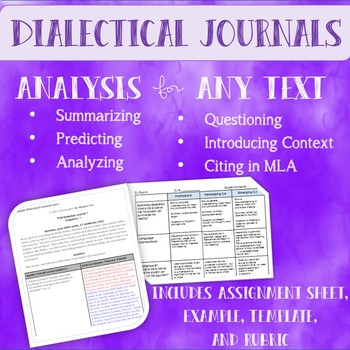 Dialectical Journals for Literary Analysis and Non-fiction analysis (w ...