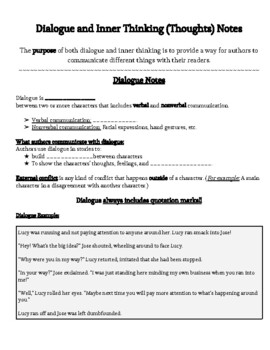 Preview of Dialogue & Internal Thinking Guided Notes & Key