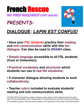 Preview of Dialogue Lapin Confus Reading - NO  PREP REQUIRED! COPY and GO.
