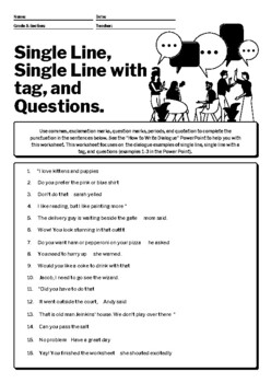 dialogue practice worksheet single lines questions and tags tpt