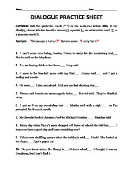 Preview of Dialogue Tags and End Punctuation Practice Worksheet