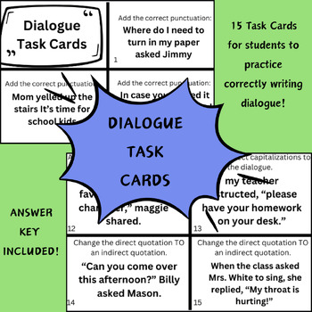 Preview of Dialogue Task Cards / Ready to Print with Answer Key!