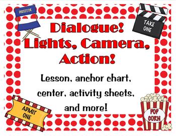 Preview of Dialogue lessons, anchor chart, notebook, task cards and more!