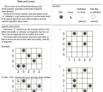 Preview of Dials and Levers - Logic Puzzle Worksheet Packet - Distance Learning