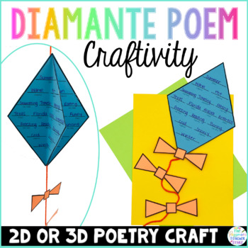 Preview of Diamante Poem Kite Craft | 3D Poetry Craftivity