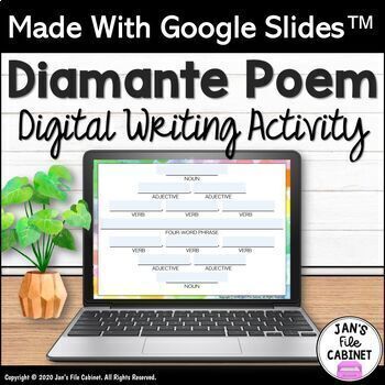 Preview of Diamante Poem Template Lesson and Rubric GOOGLE SLIDES Writing Activity