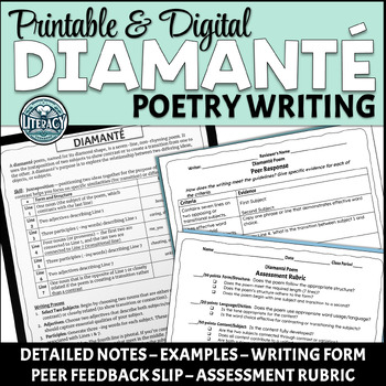 Preview of Diamante - Poetry Writing - Lesson with Notes on Poem - for Any Poetry Unit