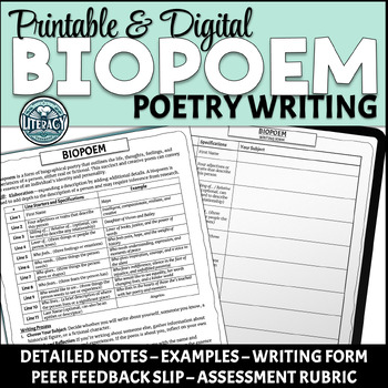 Preview of Biopoem - Poetry Writing - Lesson with Notes on Poem - for Any Poetry Unit