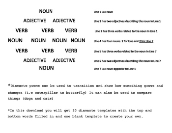 Preview of Diamante poem templates